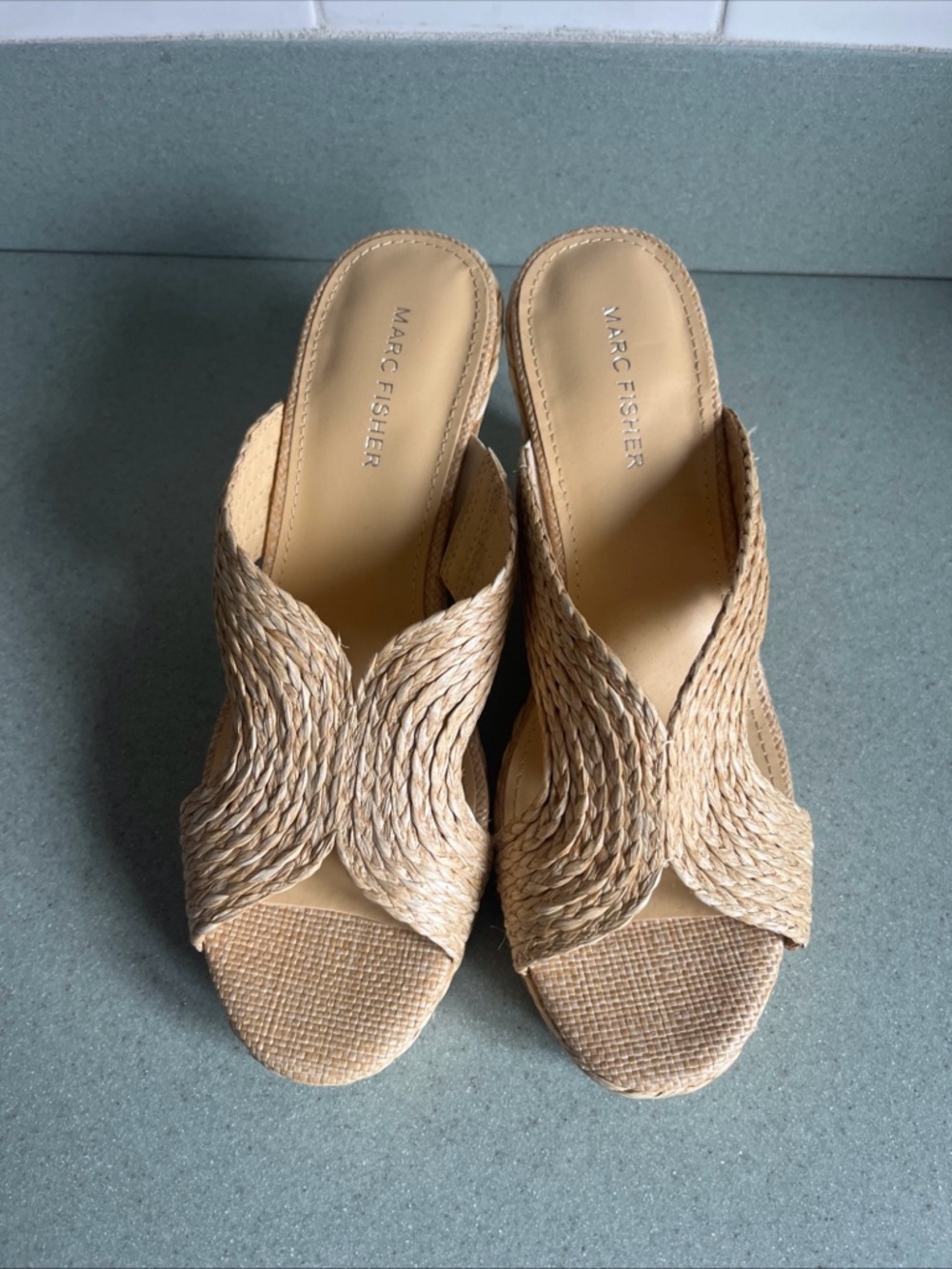 Marc Fisher Natural Woven Slide Sandals NWT
